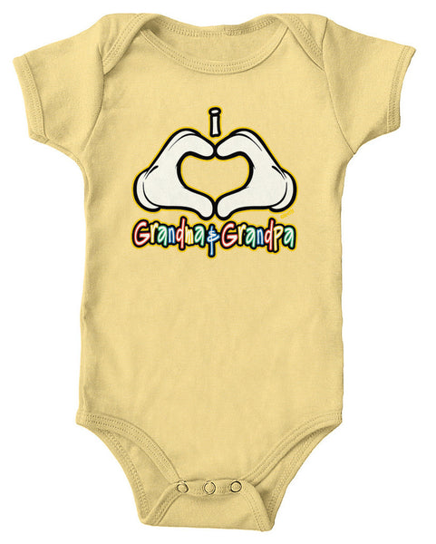 I Heart (Love) Grandma & Grandpa Infant Lap Shoulder Bodysuit
